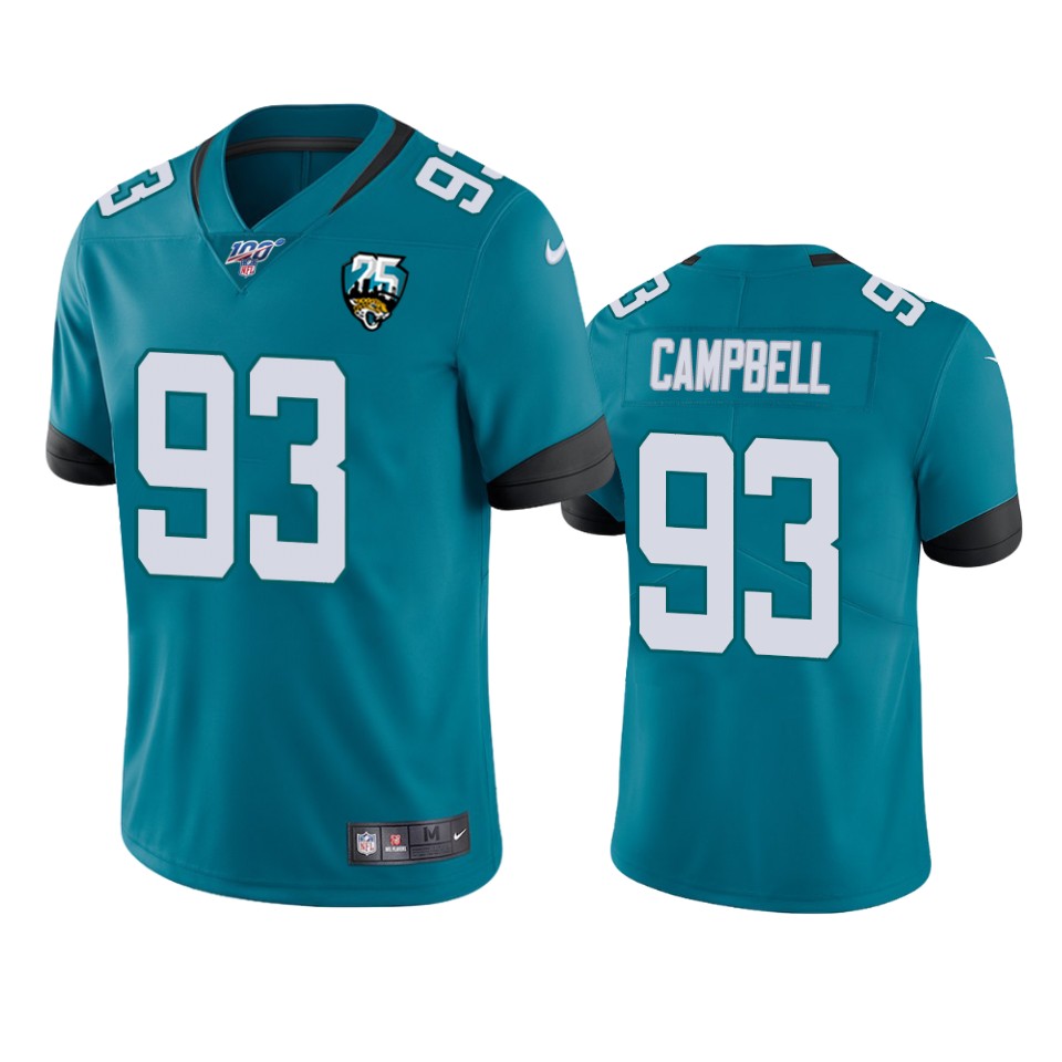 Men Nike Jacksonville Jaguars #93 Calais Campbell Teal 25th Anniversary Vapor Limited Stitched NFL 100th Season Jersey